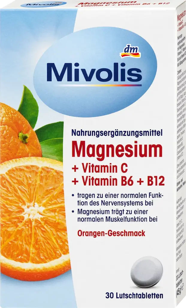 Magnesium + Vitamine C + Vitamine B6 + B12 Comprimés à sucer, 30 pièces, 45 g Complément alimentaire
