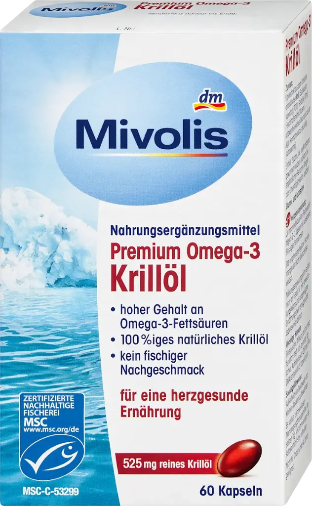 Premium Omega-3 Huile de Krill, Capsules 60 pièces, 45 g Complément alimentaire