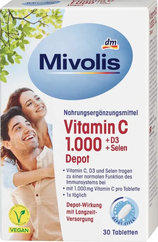 Vitamine C 1000 + D3 + Sélénium Depot 30 comprimés, 42 g, Complément alimentaire