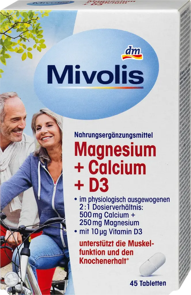 Magnésium + Calcium + D3 Comprimés 45 pièces, 94 g, Complément alimentaire