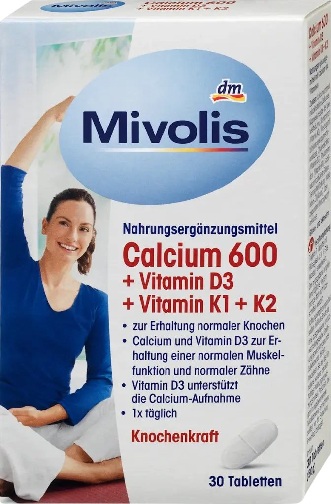 Calcium 600 + Vitamine D3 + K1 + K2, 30 pièces, 50 g, Complément alimentaire