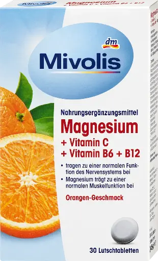 Magnesium + Vitamine C + Vitamine B6 + B12 Comprimés à sucer, 30 pièces, 45 g Complément alimentaire