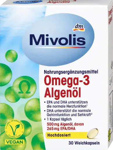 Capsules d'huile d'algues Omega-3, 30 pièces, 21,6 g Complément alimentaire