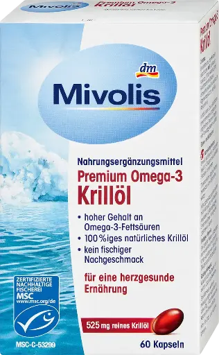 Premium Omega-3 Huile de Krill, Capsules 60 pièces, 45 g Complément alimentaire