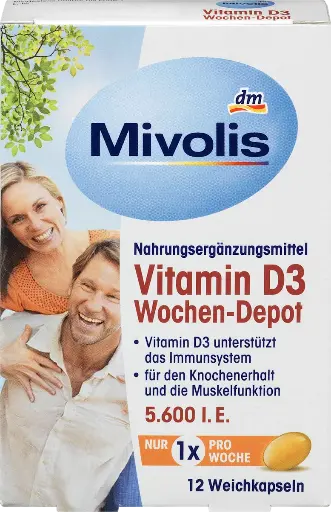 Vitamine D3 5600 UI, capsules molles à dépôt hebdomadaire, 12 unités, 5 g, Complément alimentaire