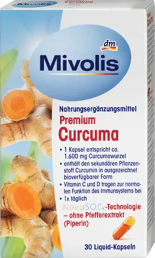 Capsules de curcuma premium, 30 pièces, 19 g, Complément alimentaire