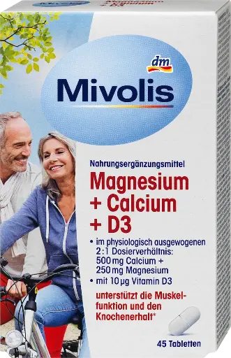 Magnésium + Calcium + D3 Comprimés 45 pièces, 94 g, Complément alimentaire