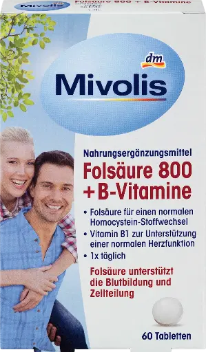 Acide folique 800 + Vitamines B, Comprimés, 60 pièces, 19 g, Complément alimentaire