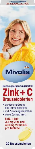 Zinc + C Comprimés effervescents 20 pièces, 82 g, Complément alimentaire