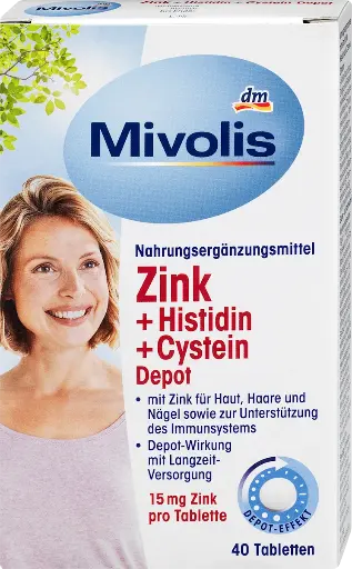 Zinc + Histidine + Cystéine Dépôt, Comprimés 40 pièces, 19 g, Complément alimentaire